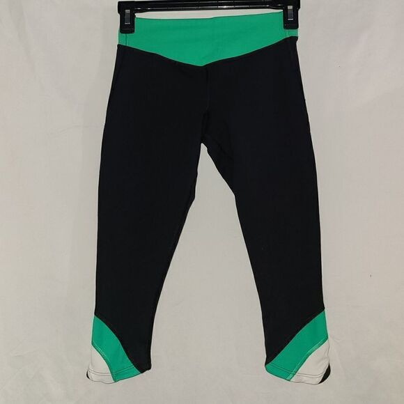 Lululemon Black Green Leggings Size 2 - Picture 1 of 7